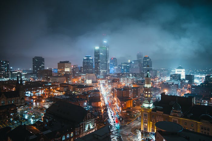 Nighttime shot of Indianapolis, Indiana.