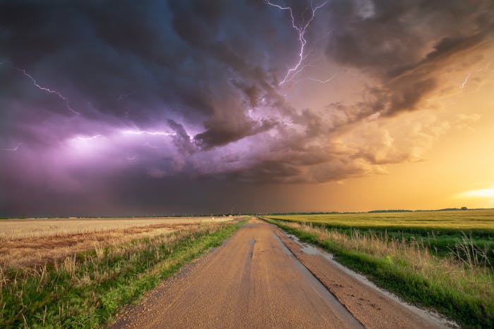 Dramatic Thunderstorm over Wheat Field in Enid, Oklahoma, US.