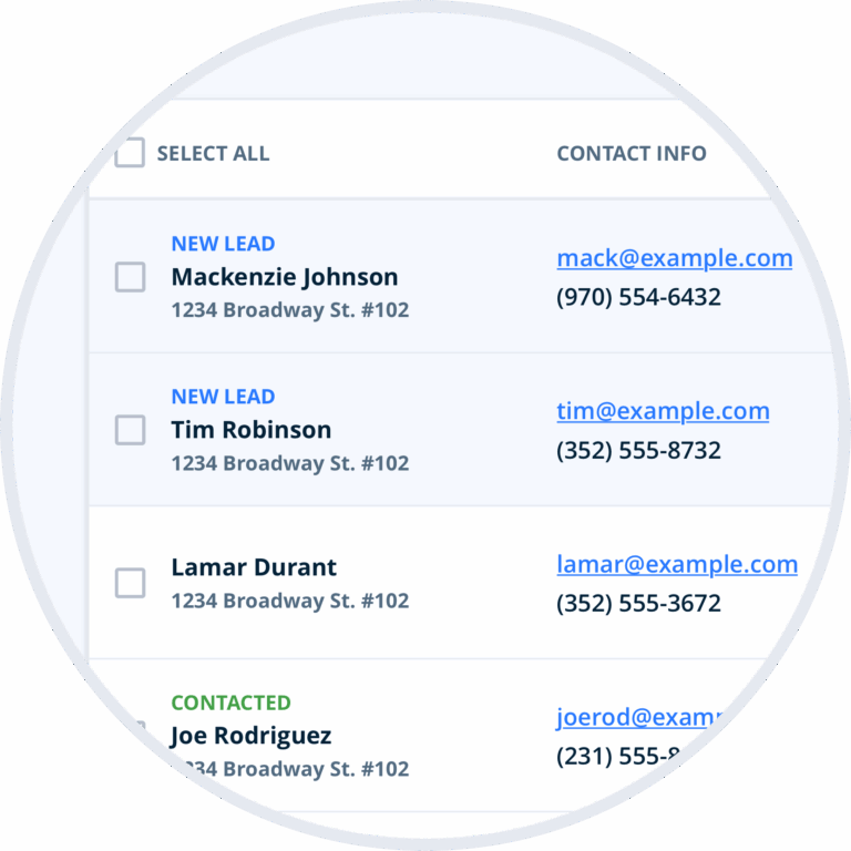 List of rental leads in digital landlord dashboard